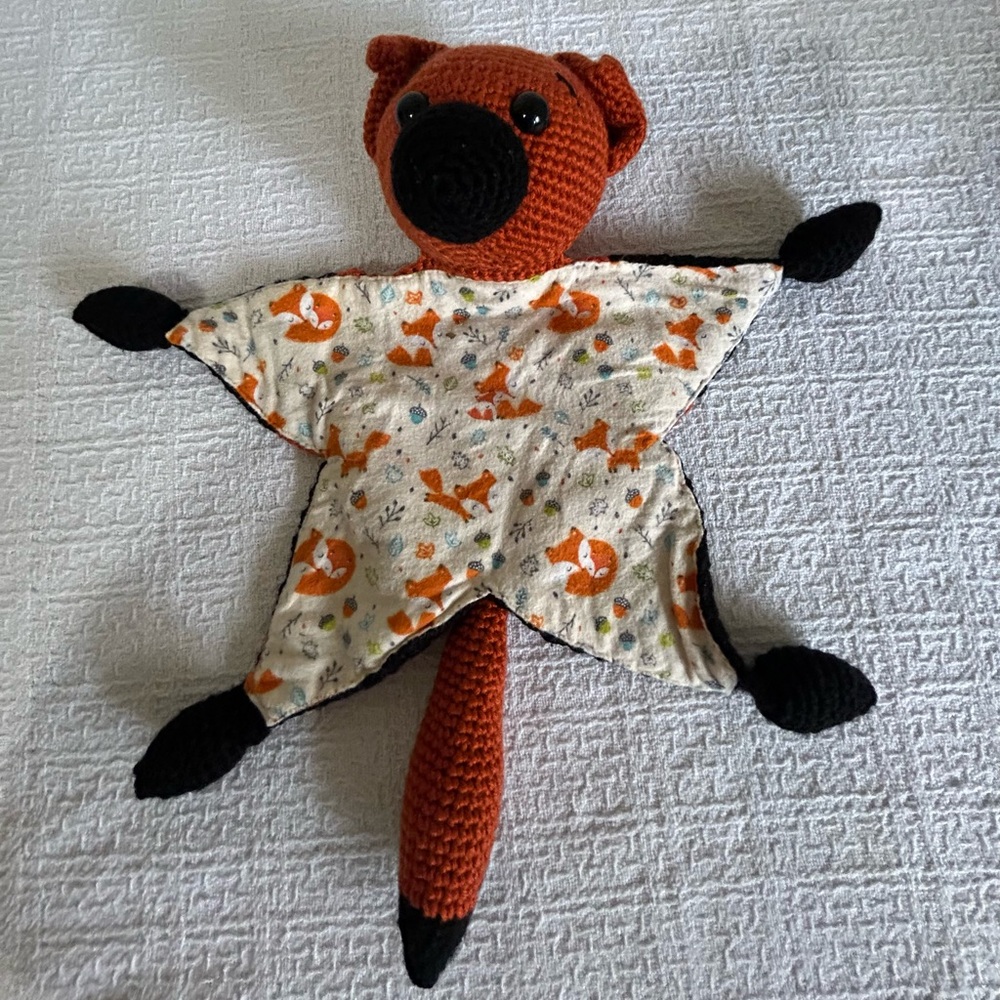 Cute Handmade Crochet Fox Lovey Security Blanket Toy for Babies